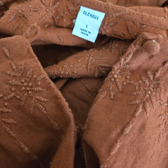 Old Navy Copper Embroidered Tiered-Hem Long Sleeve Swing Dress L - Picture 8 of 9